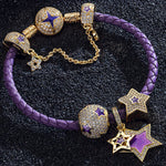 Purple Star Tarnish-resistant Silver Charms Bracelet Set With Enamel In 14K Gold Plated (Includes bracelet and all charms shown)