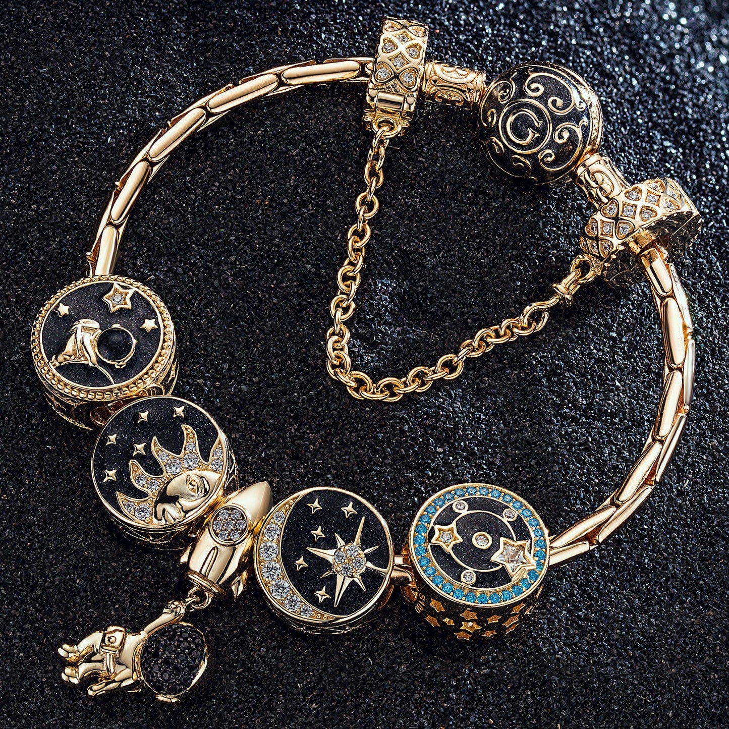 Mysterious Galaxy Tarnish-resistant Silver Charms With Enamel In 14K Gold Plated