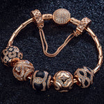 Sterling Silver Hug My Shining Bamboo Chain Charms Bracelet Set With Enamel In Rose Gold Plated (Includes bracelet and all charms shown)
