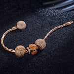 Sterling Silver Shinning Four-Leaf Clover Bamboo Chain Charms Bracelet Set With Enamel In Rose Gold Plated