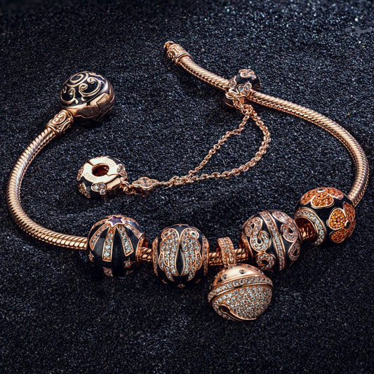 gon- Starry Eternity Collection Tarnish-resistant Silver Charms Bracelet Set With Enamel In Rose Gold Plated
