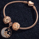 Good Night Little Bear Tarnish-resistant Silver Charms Bracelet Set With Enamel In Rose Gold Plated