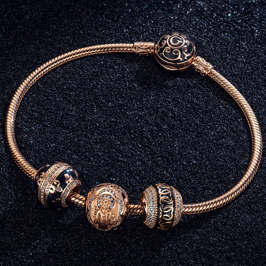 gon- Guardian of the Gracious Tarnish-resistant Silver Charms Bracelet Set With Enamel In Rose Gold Plated