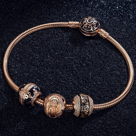 gona- Guardian of the Gracious Tarnish-resistant Silver Charms Bracelet Set With Enamel In Rose Gold Plated (Includes bracelet and all charms shown)