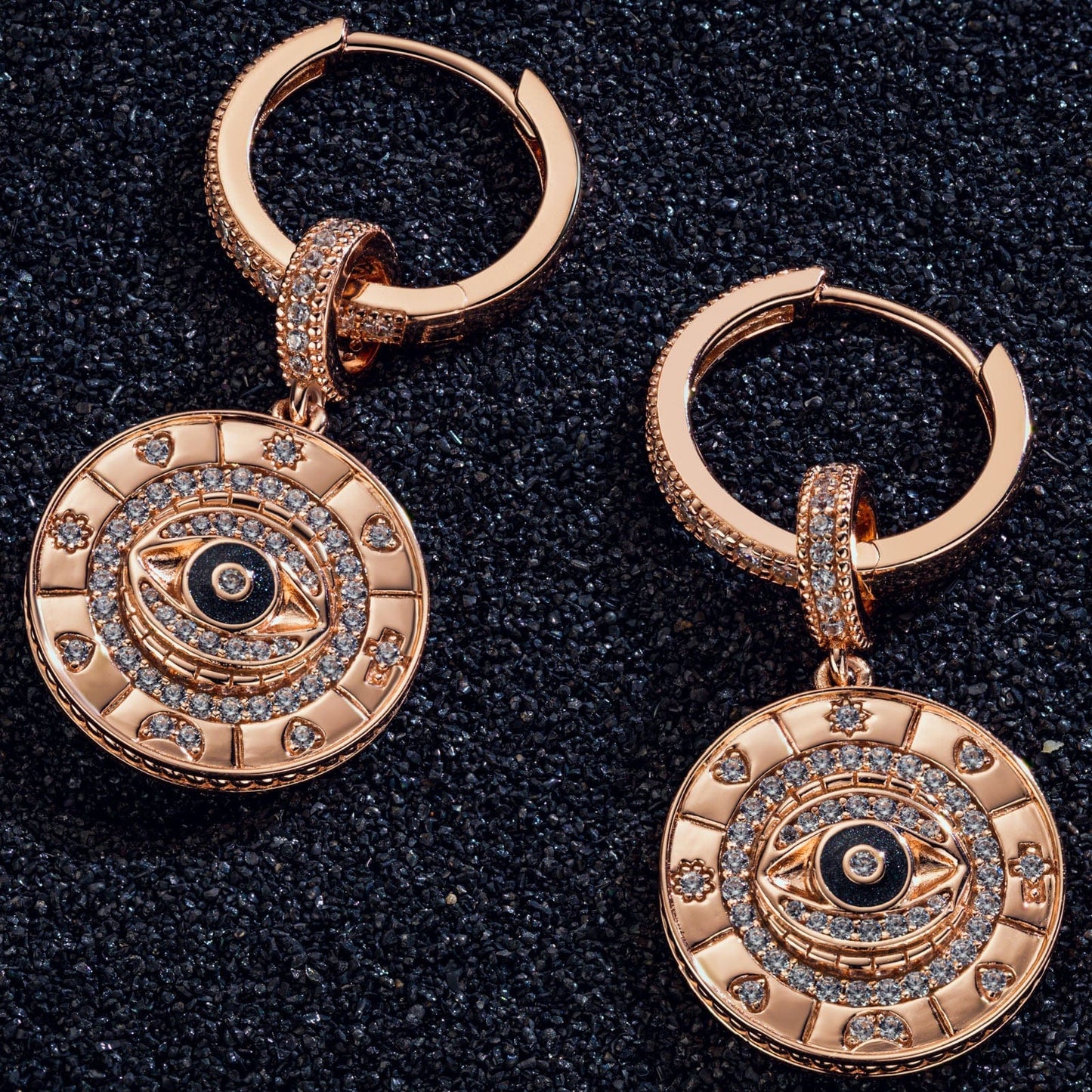 Evil Eyes Tarnish-resistant Silver Charms Earrings Set In Rose Gold Plated