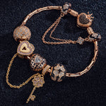 Sterling Silver Valentine's Day Charms Bracelet Set With Enamel In Rose Gold Plated (Includes bracelet and all charms shown)