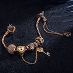 Sterling Silver Valentine's Day Charms Bracelet Set With Enamel In Rose Gold Plated (Includes bracelet and all charms shown)