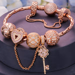 Key to Love Tarnish-resistant Silver Charms Bracelet Set In Rose Gold Plated (Includes bracelet and all charms shown)