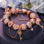 Sterling Silver Rose in the Heart Charms Bracelet Set In Rose Gold Plated (Includes bracelet and all charms shown)