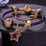 Purple Star Tarnish-resistant Silver Charms Bracelet Set With Enamel In 14K Gold Plated (Includes bracelet and all charms shown)