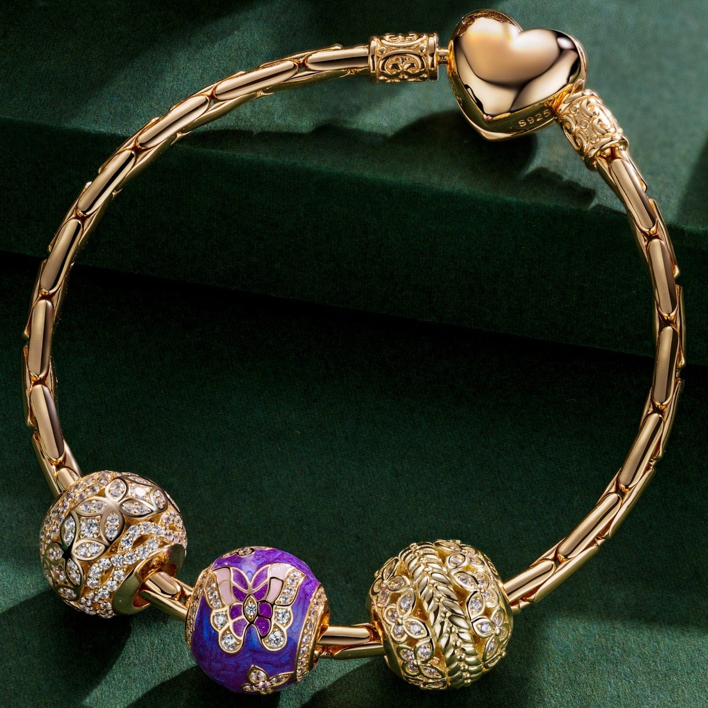 Sterling Silver Dancing In The Dusk Charms Bracelet Set With Enamel In 14K Gold Plated (Includes bracelet and all charms shown)