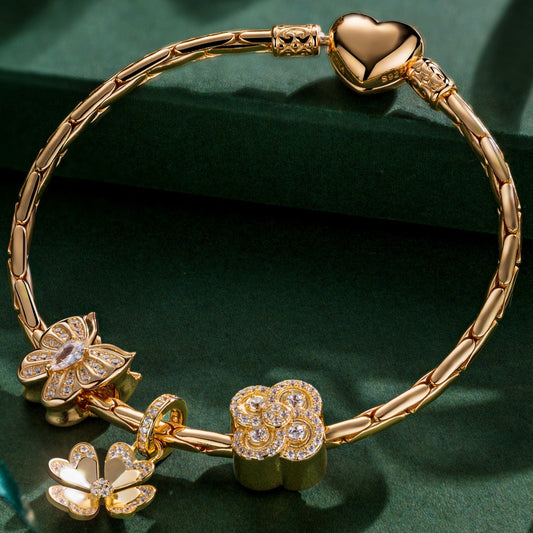 gon- Sterling Silver Spring Garden Charms Bracelet Set In 14K Gold Plated