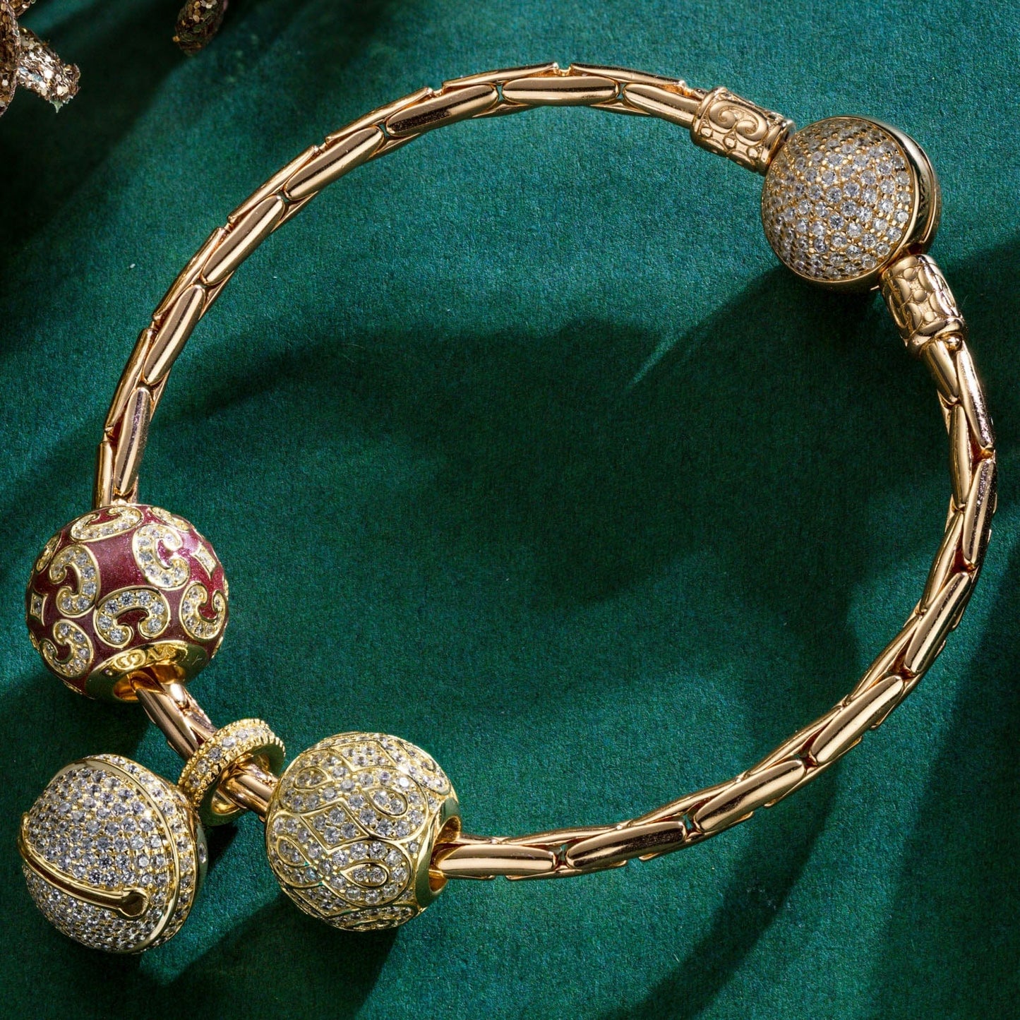 Sterling Silver Lively Ball Charms Bracelet Set With Enamel In 14K Gold Plated (Includes bracelet and all charms shown)