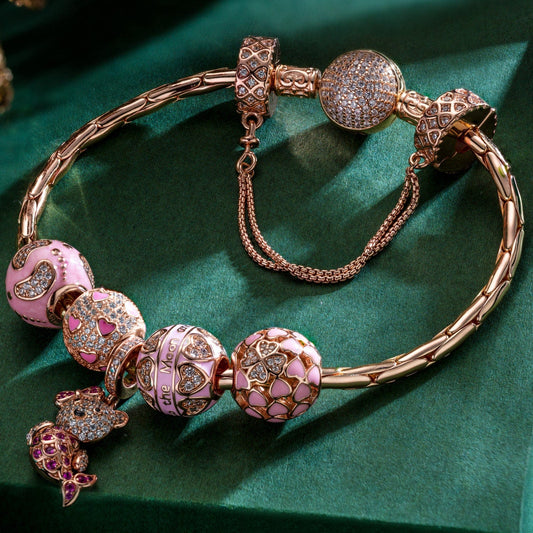 gona- Sterling Silver Fantasy Island Charms Bracelet Set With Enamel In Rose Gold Plated (Includes bracelet and all charms shown)