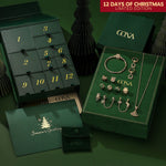 Black Friday Limited Special - The Iconic Advent Calendar - 12 Days Of Christmas Fine Jewelry Gift Set: Sterling Silver Evergreen Cheer Charms Earrings and Necklace and Bracelet Set With Enamel In 14K Gold Plated