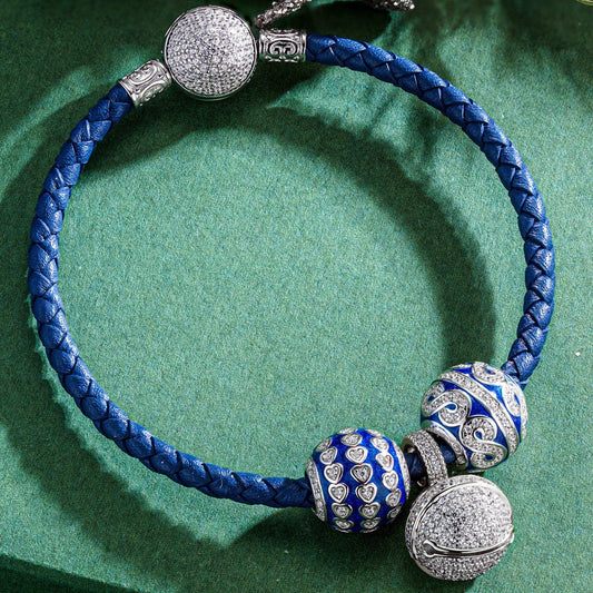 gona- Sterling Silver Snowy Melody Charms Bracelet Set With Enamel In White Gold Plated (Includes bracelet and all charms shown)