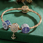 Sterling Silver Iceworld Crossing Charms Bracelet Set With Enamel In 14K Gold Plated