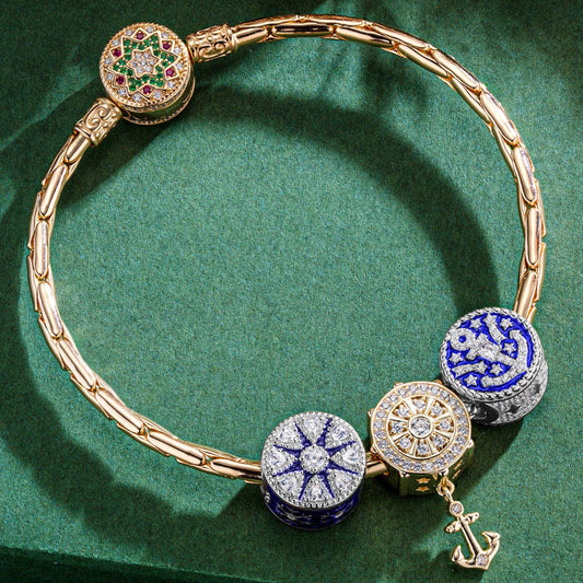 gona- Sterling Silver Iceworld Crossing Charms Bracelet Set With Enamel In 14K Gold Plated (Includes bracelet and all charms shown)