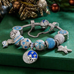 Sterling Silver Snowy Bliss Charms Bracelet Set With Enamel In White Gold Plated