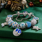 Sterling Silver Snowy Bliss Charms Bracelet Set With Enamel In White Gold Plated (Includes bracelet and all charms shown)