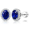 Sterling Silver 2.4 CT.TW Sapphire Lab-Created Oval Stud Earrings With 14K Gold Plating (Includes GRC Certification From Gemstone Research Center)