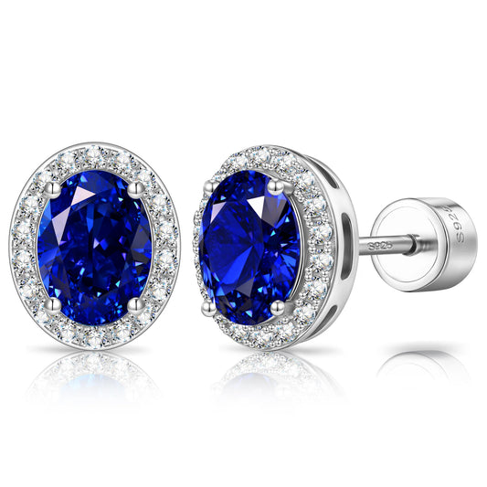 gona- Sterling Silver 2.4 CT.TW Sapphire Lab-Created Oval Stud Earrings With 14K Gold Plating (Includes GRC Certification From Gemstone Research Center)