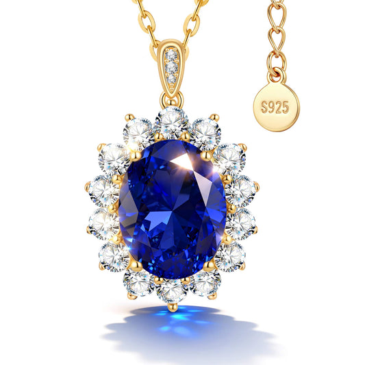 gona- Sterling Silver Sapphire Charm Necklace In 14K Gold Plated