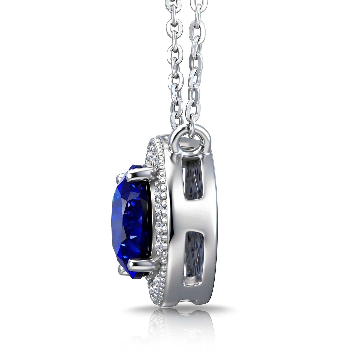 Sterling Silver 3.0 CT Sapphire Oval Pendant Necklace With White Gold Plating (Includes GRC Certification From Gemstone Research Center)