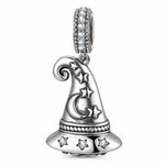 Blackened Solid 925 Sterling Silver Wizard Hat Dangle Charm Purple Glitter Enamel With Spider