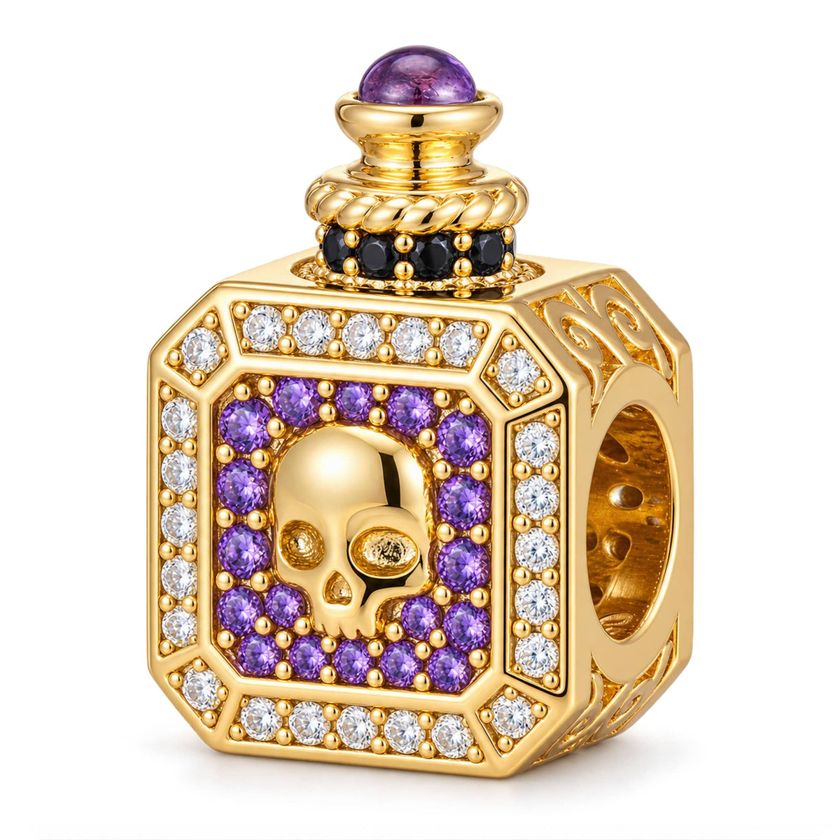 Skull Magic Potion Bottle Charm For European Bracelets Halloween Gothic Style in Tarnish-resistant Silver
