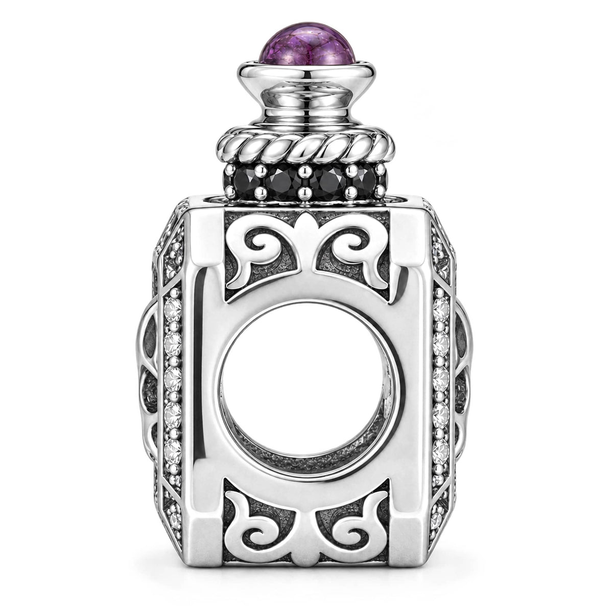 Blackened Solid 925 Sterling Silver Skull Magic Potion Bottle Charm For European Bracelets Halloween Gothic Style