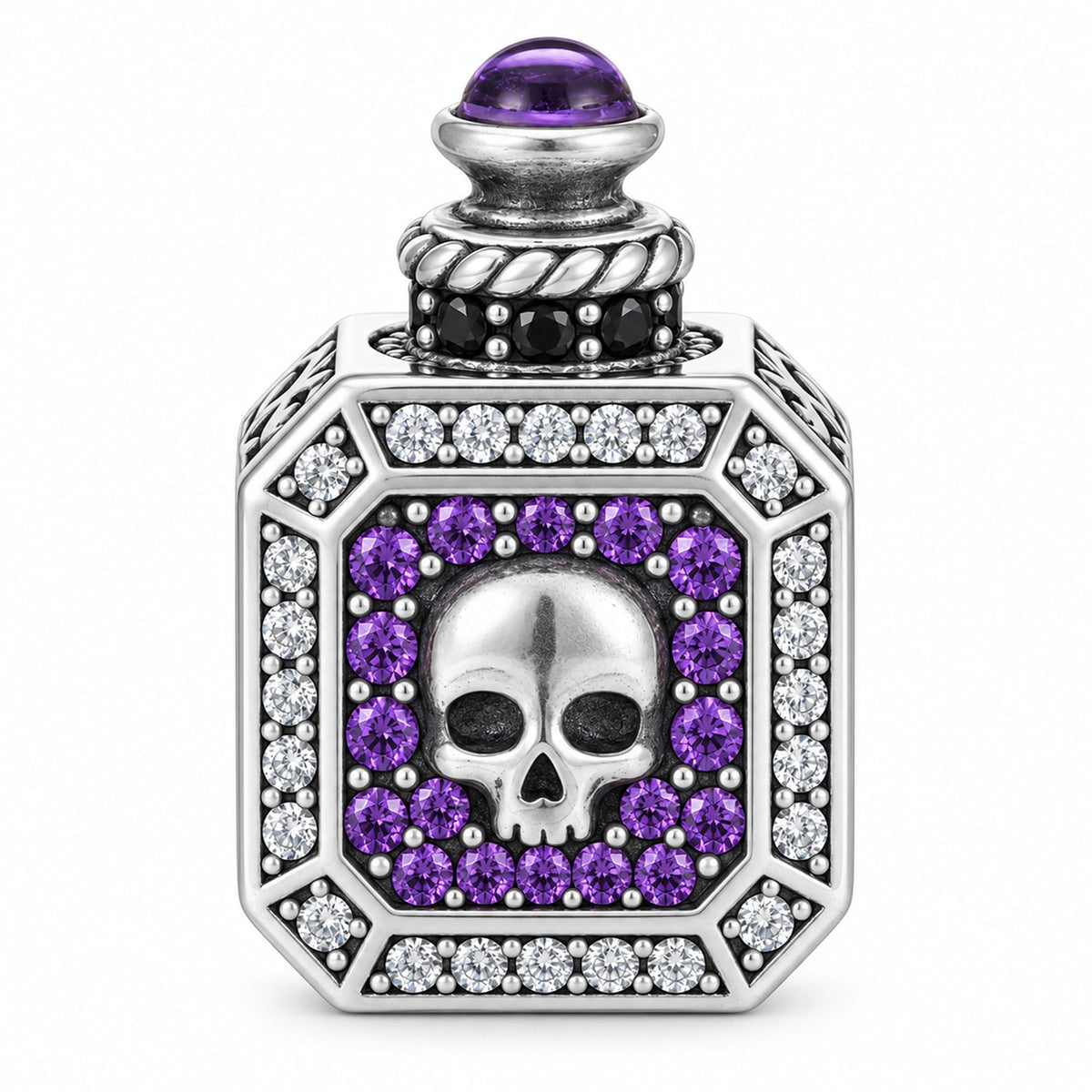 Blackened Solid 925 Sterling Silver Skull Magic Potion Bottle Charm For European Bracelets Halloween Gothic Style