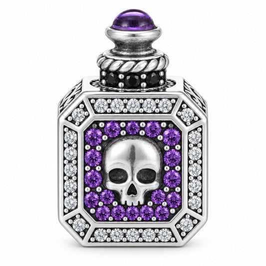 gona- Blackened Solid 925 Sterling Silver Skull Magic Potion Bottle Charm For European Bracelets Halloween Gothic Style