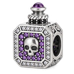 Blackened Solid 925 Sterling Silver Skull Magic Potion Bottle Charm For European Bracelets Halloween Gothic Style