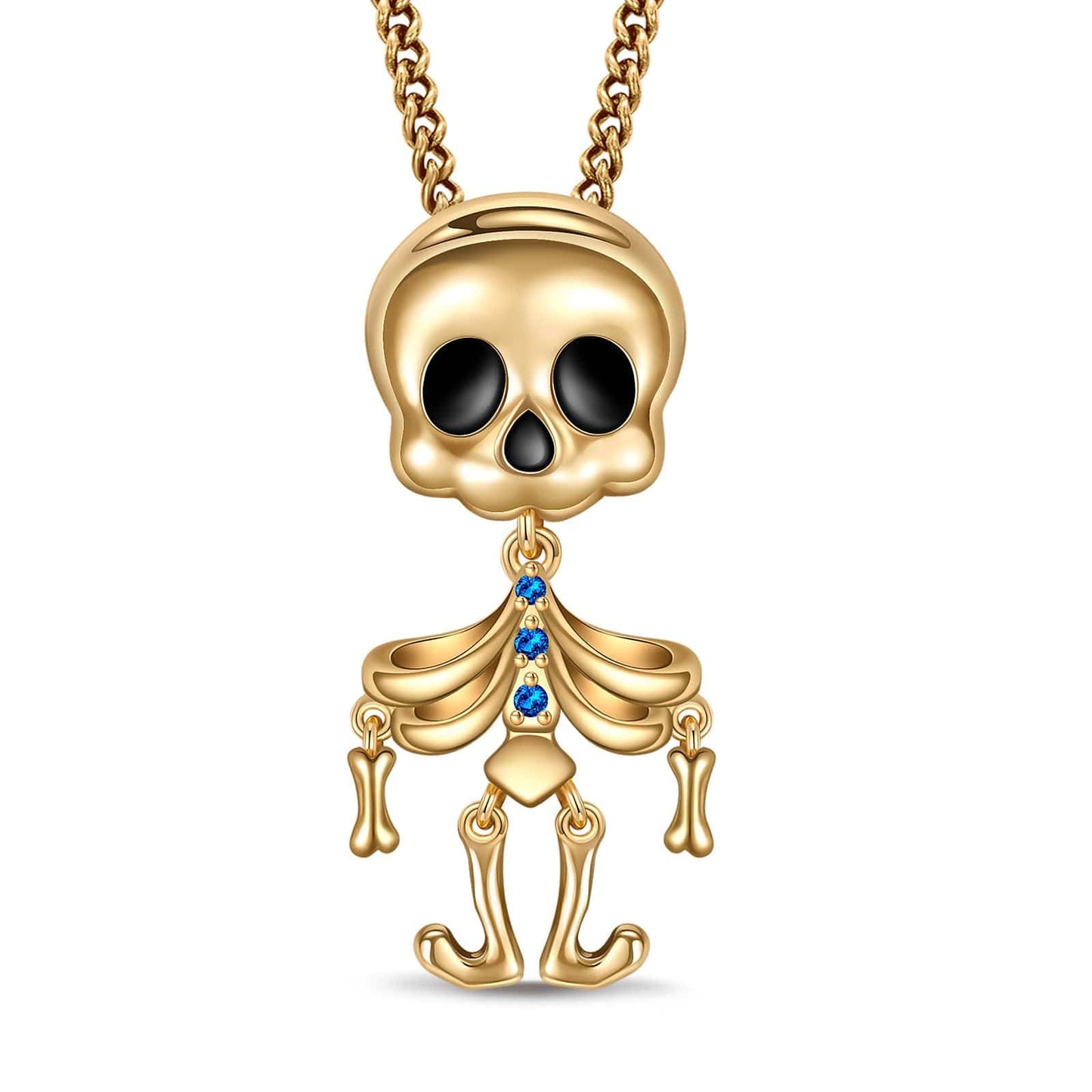 Limited Edition Flash Sale: Eerily Elegant Halloween-themed Zombie Skeleton Tarnish-resistant Silver Necklace in 14K Gold Plated