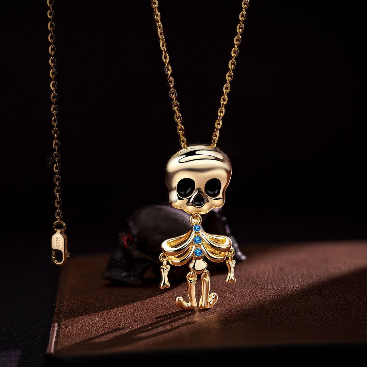 Limited Edition Flash Sale: Eerily Elegant Halloween-themed Zombie Skeleton Tarnish-resistant Silver Necklace in 14K Gold Plated