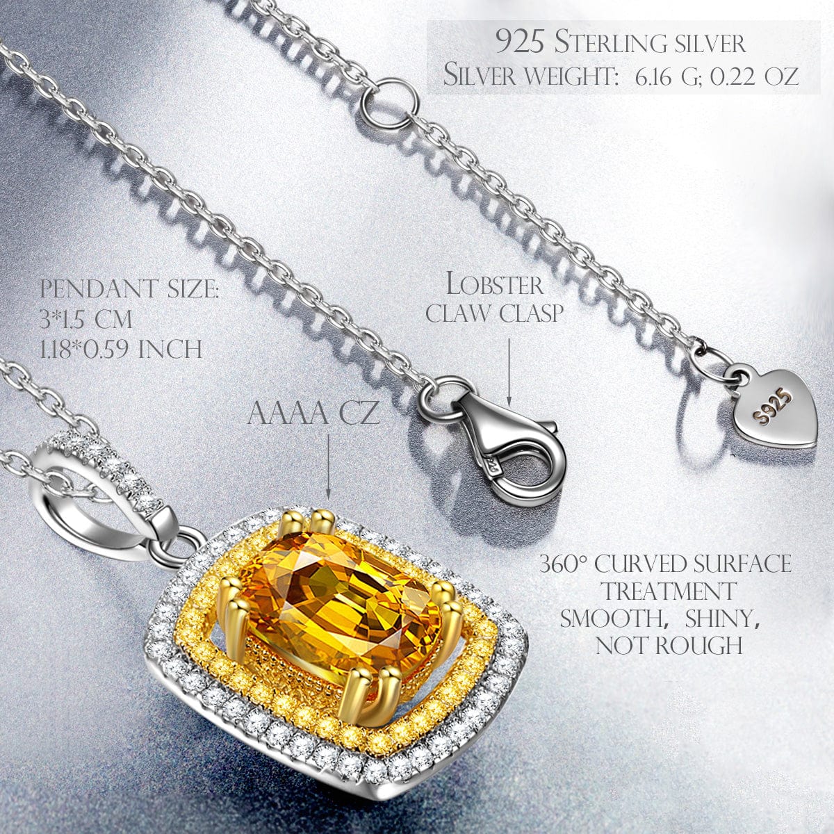 Sterling Silver Necklace Chain Sunset Strip Tarnish-resistant Silver Pendant Necklace In White Gold Plated