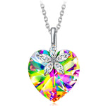 Sterling Silver Crystal Heart Necklace In White Gold Plated