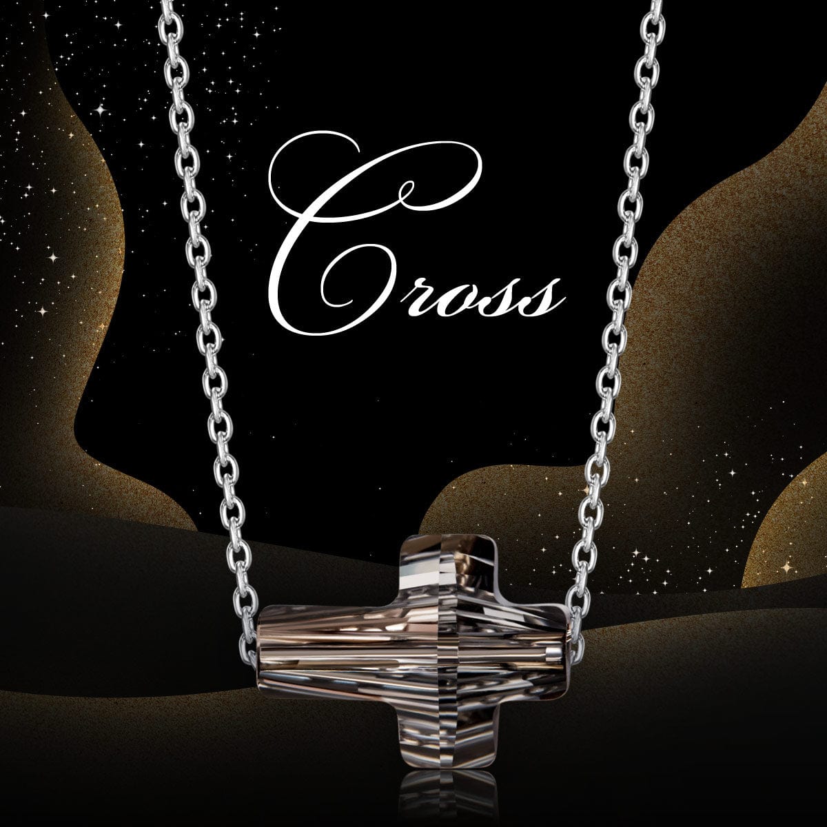 Sterling Silver Crystal Cross Necklace In White Gold Plated