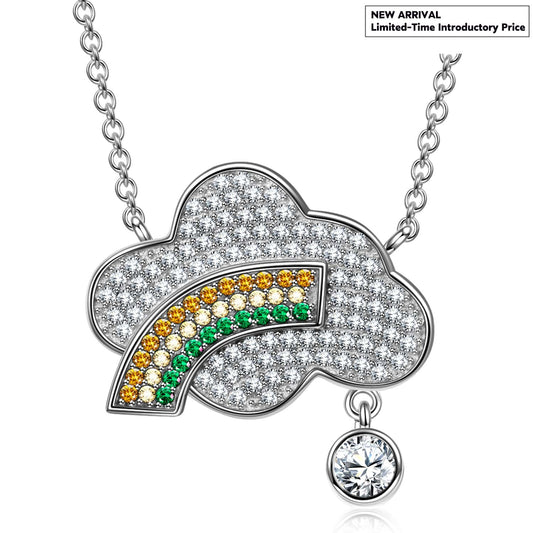 gona- Pavé Rainbow Cloud Pendant Necklace in Solid 925 Sterling Silver