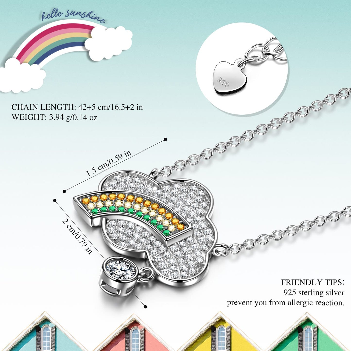Pavé Rainbow Cloud Pendant Necklace in Solid 925 Sterling Silver