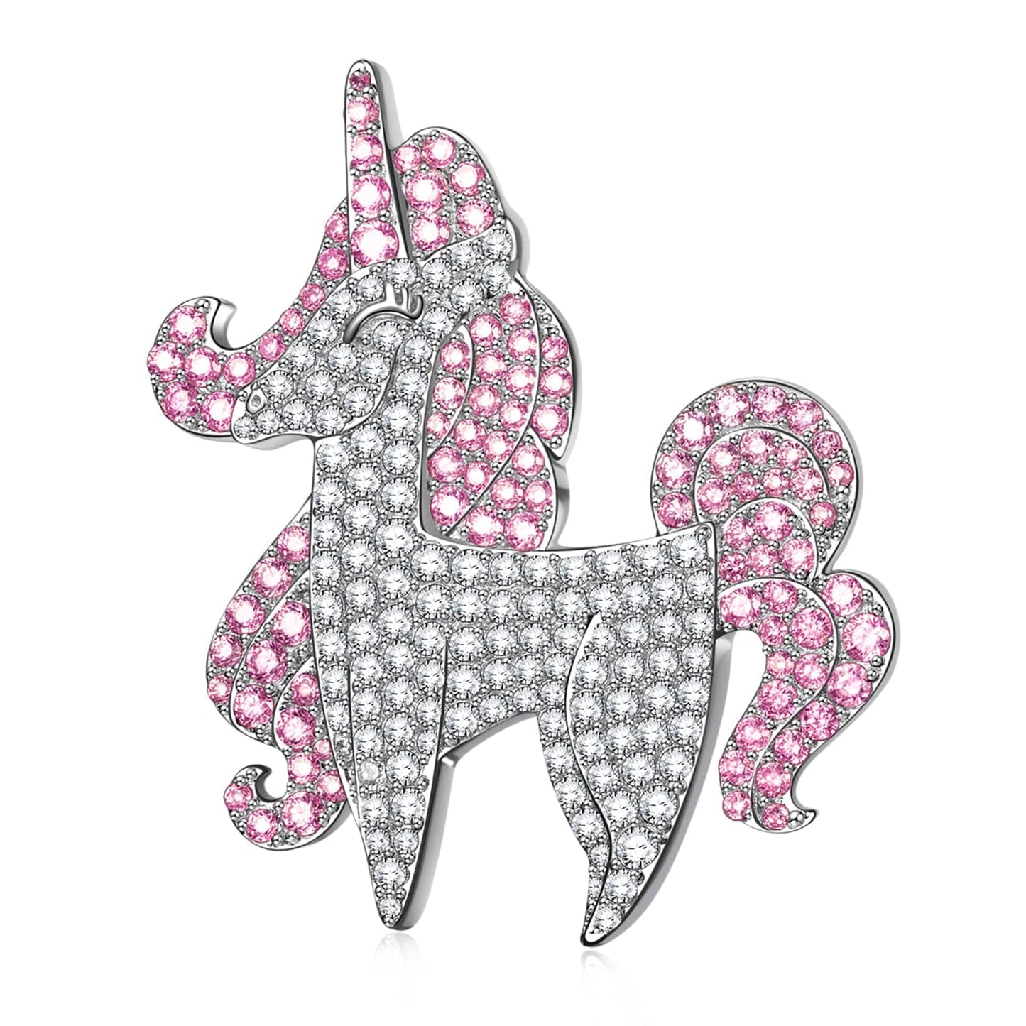 Sterling Silver Mystic Unicorn Brooch In White Gold Plated