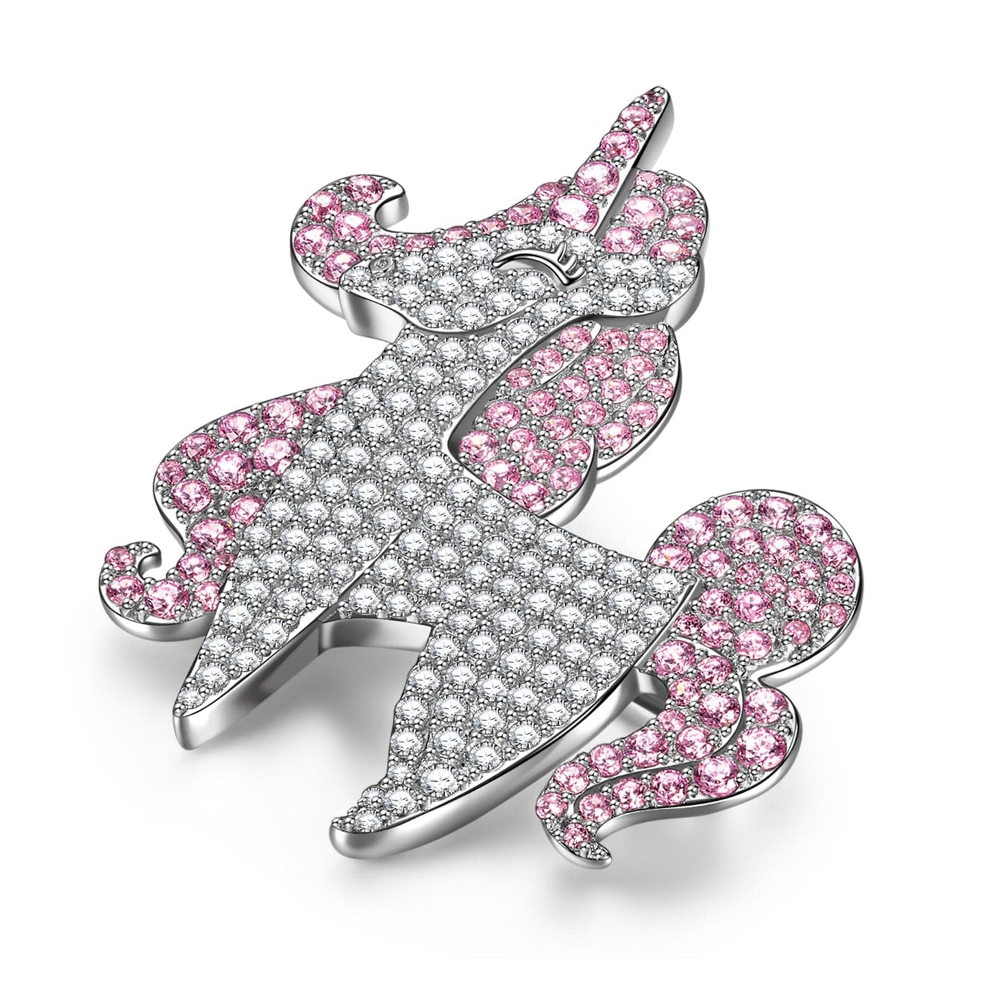 Sterling Silver Mystic Unicorn Brooch In White Gold Plated