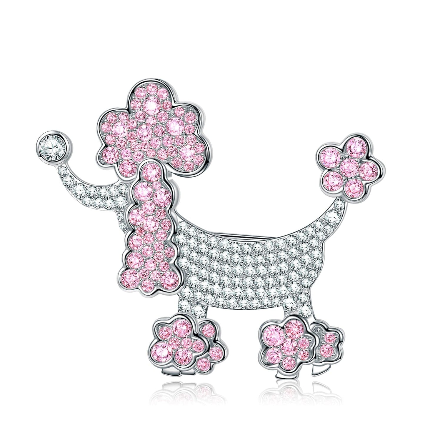 Sterling Silver Dream Poodle Brooch In White Gold Plated