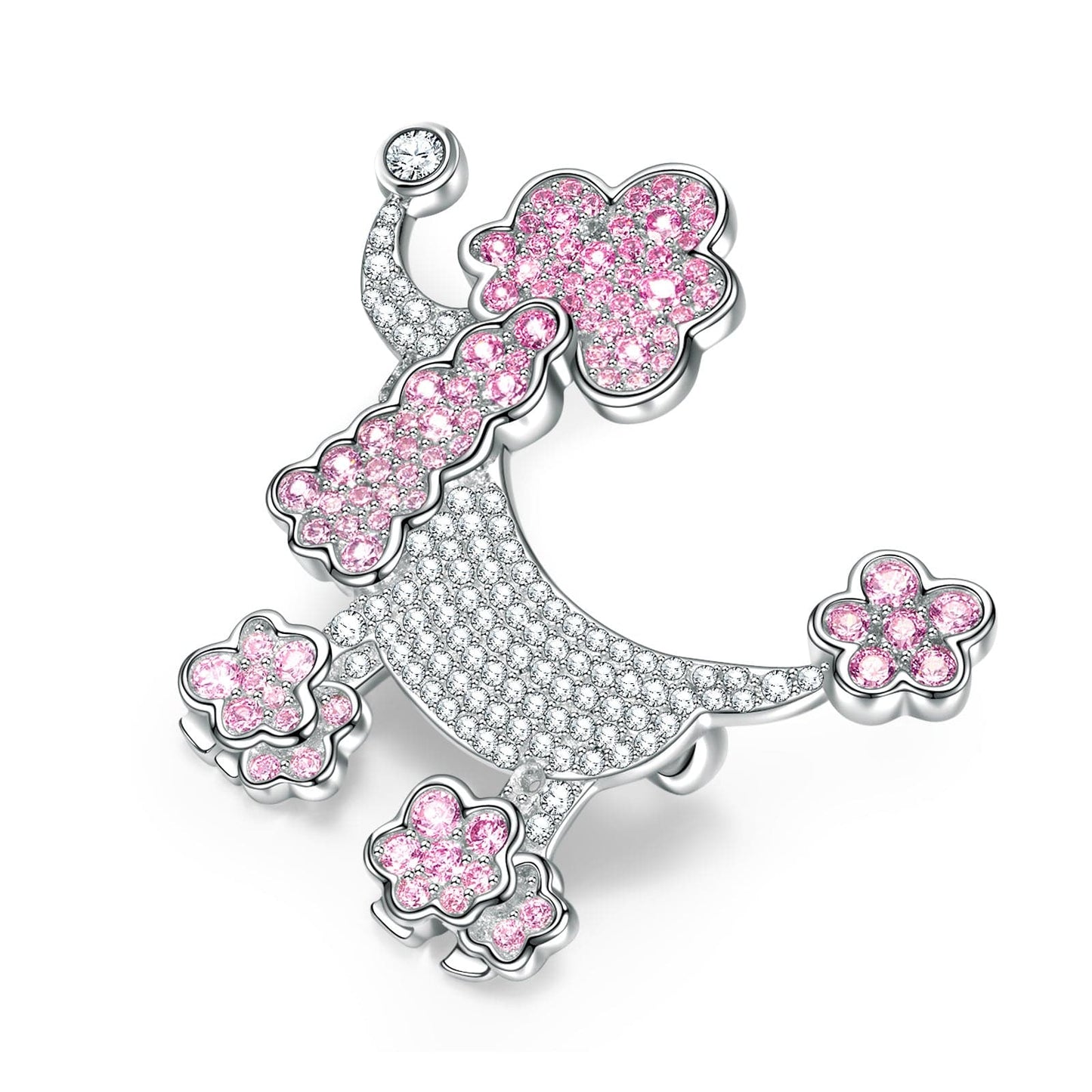 Sterling Silver Dream Poodle Brooch In White Gold Plated