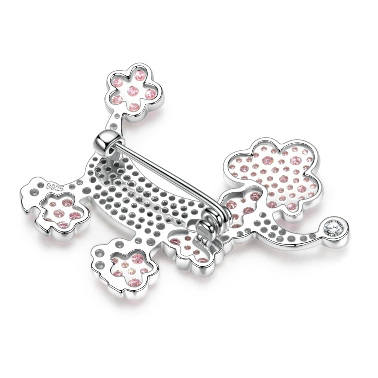 Sterling Silver Dream Poodle Brooch In White Gold Plated