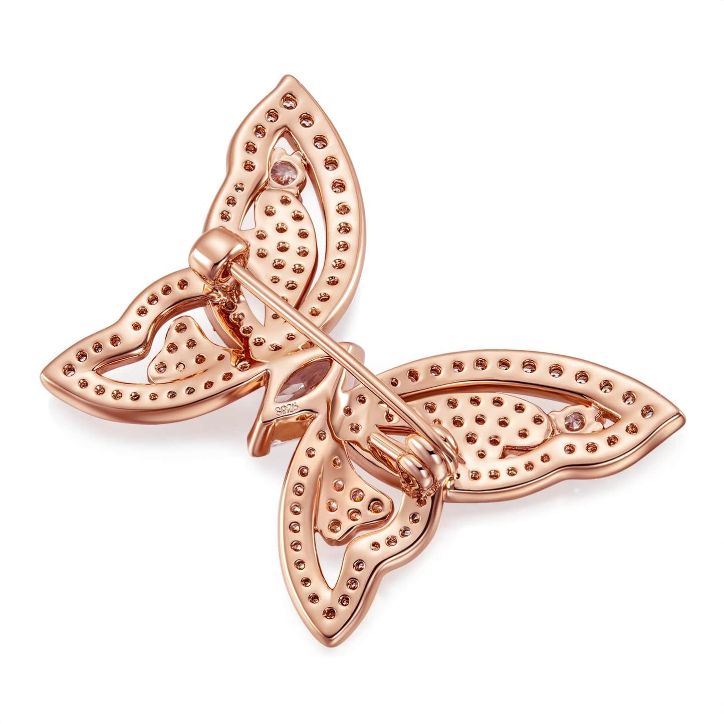 Sterling Silver Iridescent Gold Butterfly Fairness Brooch In Rose Gold Plated