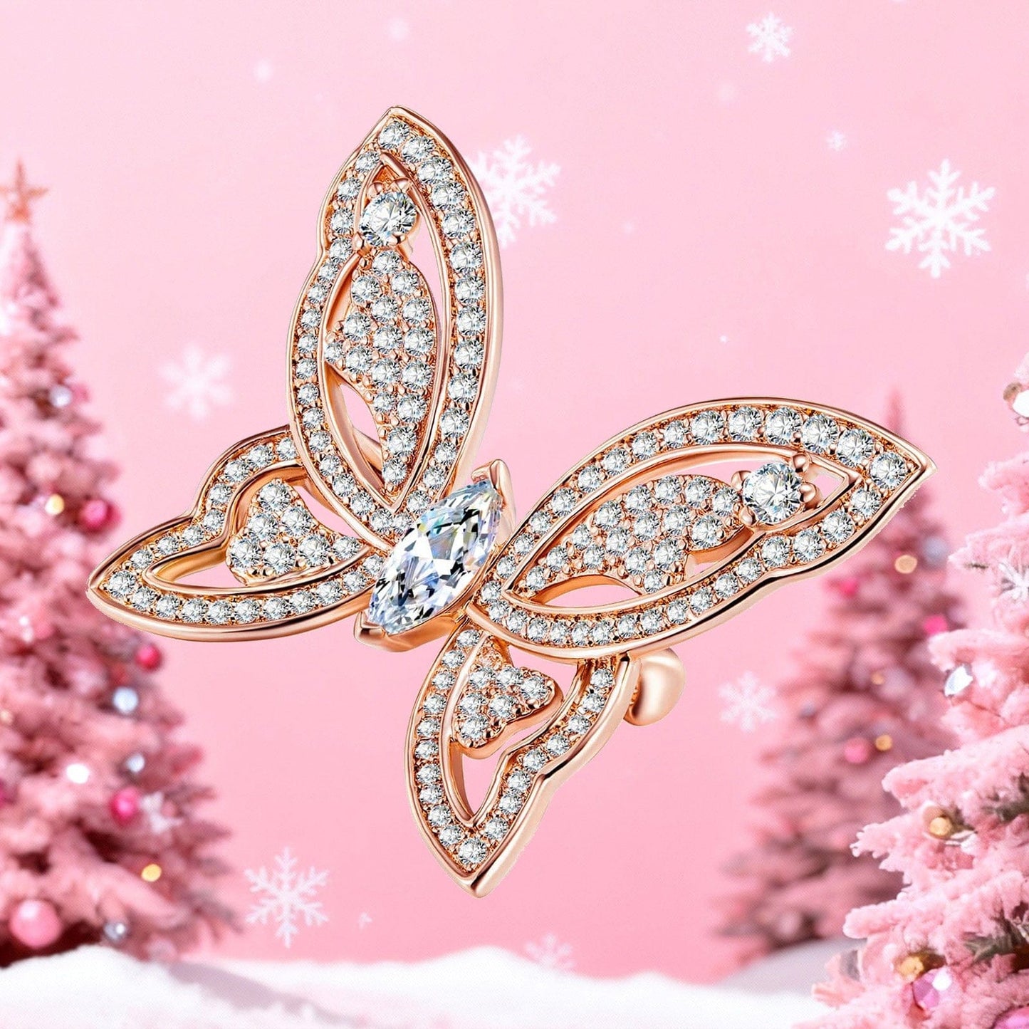 Iridescent Gold Butterfly Fairness Tarnish-resistant Silver Brooch In Rose Gold Plated