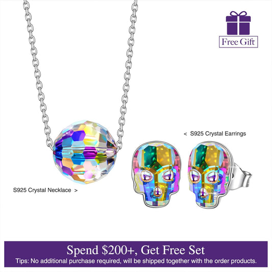 gon- Sterling Silver Fantastic World Series Crystal Necklace and Earrings Set In White Gold Plated