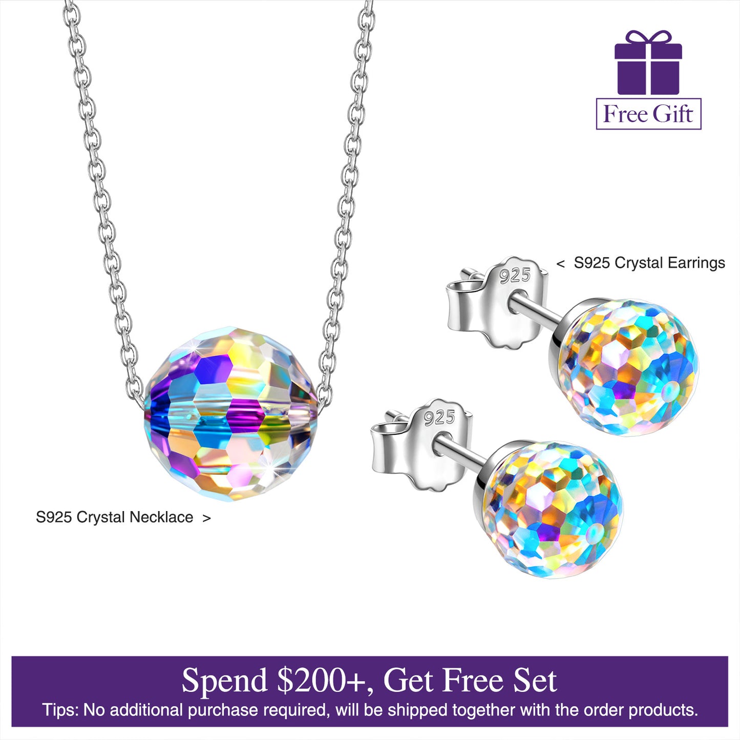 Sterling Silver Fantastic World Series Crystal Necklace and Earrings Set In White Gold Plated